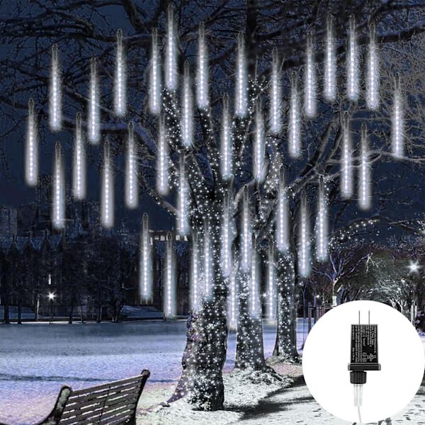 Julelys utendørs, 640 LED 16 rør 50 CM meteorskur regnlykter, plugg inn fallende istapplys juledekorasjon for juletre gårdsplass