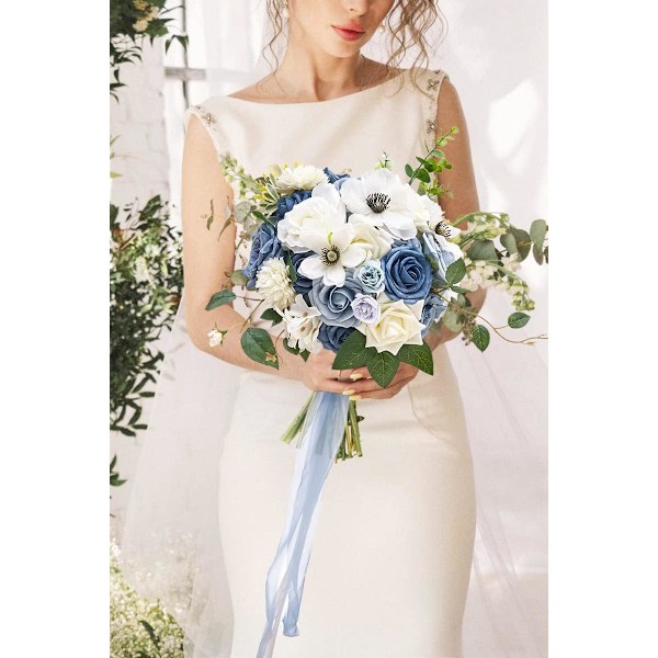 Kunstige blomster blå hvide kageblomster til bryllup