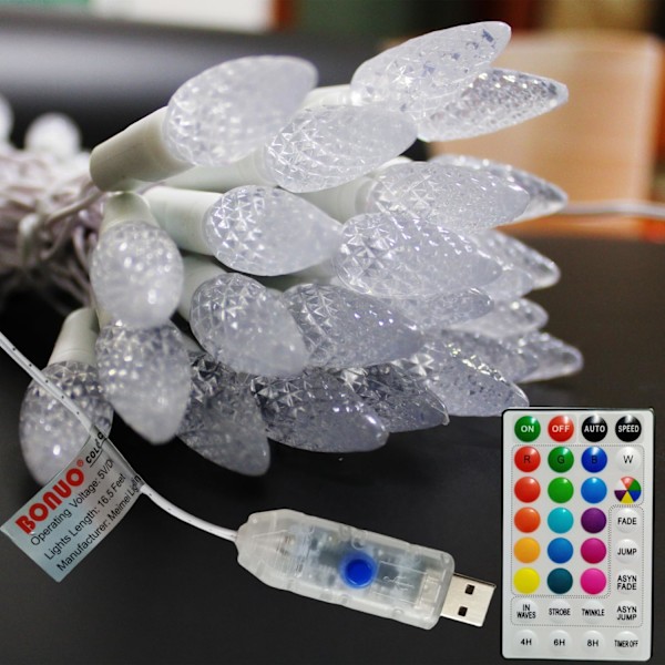 RGB C6 julelys, 16ft 50 LED fargeskiftende jordbærlyskjede USB-plugg med fjernkontrolltimer for utendørs innendørs bryllupsfest RGB