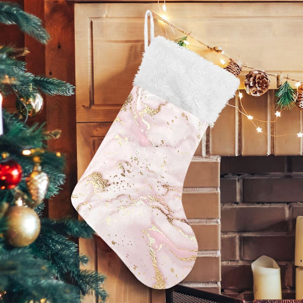 Jule-Strømpe, Personlige Jule-Strømper 2-pakning Guldlinjer Rosa Marmor 45,7 cm Jule-Strømper Hængende Ornament Pejs til Træ
