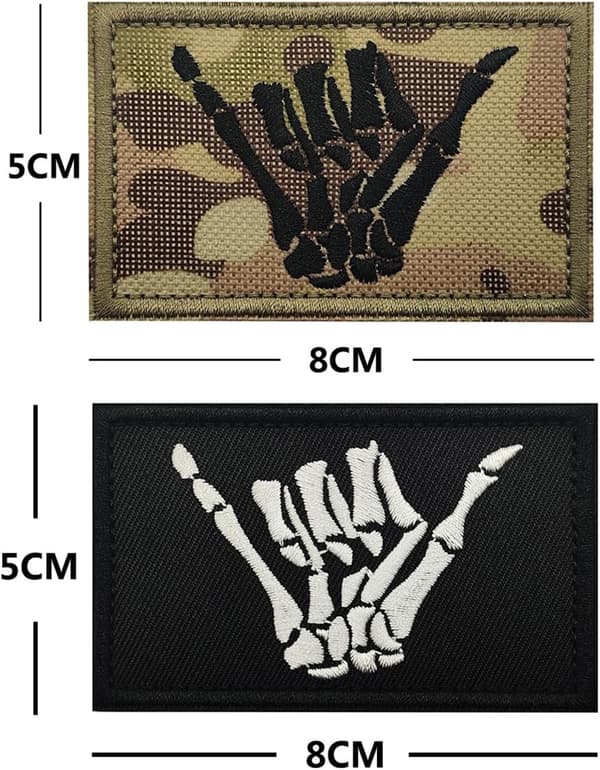 2 st skelett Shaka handbroderi patch flagga patch broderade taktisk stil utomhus patchar krok och ögla – robust moral patch för ryggsäck,