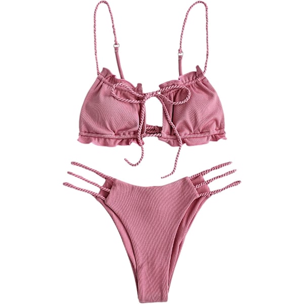 Kvinners Utskårne 2-delers badedrakt, Sexy High Cut Keyhole Bikini Tie Side String