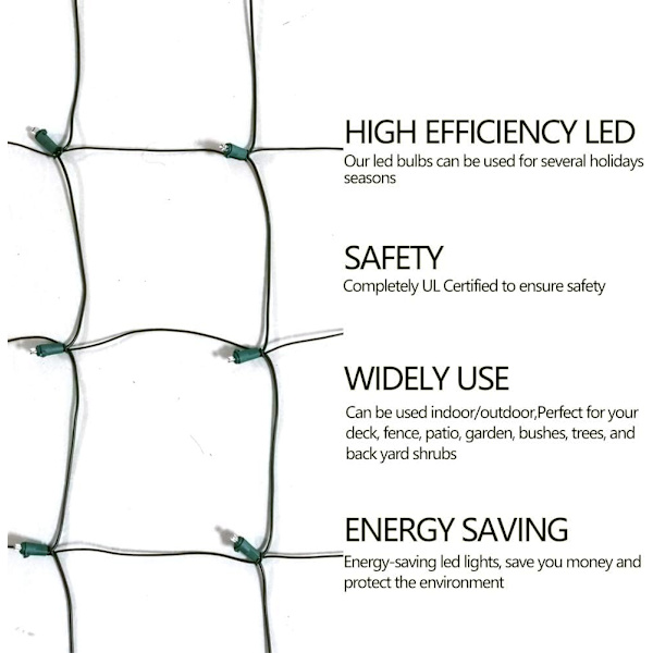 Julbelysning utomhus, 100 LED 5ftx5ft julnätljus med anslutningsbar, vattentät, UL-certifierad och hållbar grön trådkonstruktion för varmt