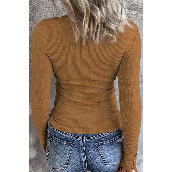 Dam långärmad skjorta casual höst Henley topp knäppning blusar basic