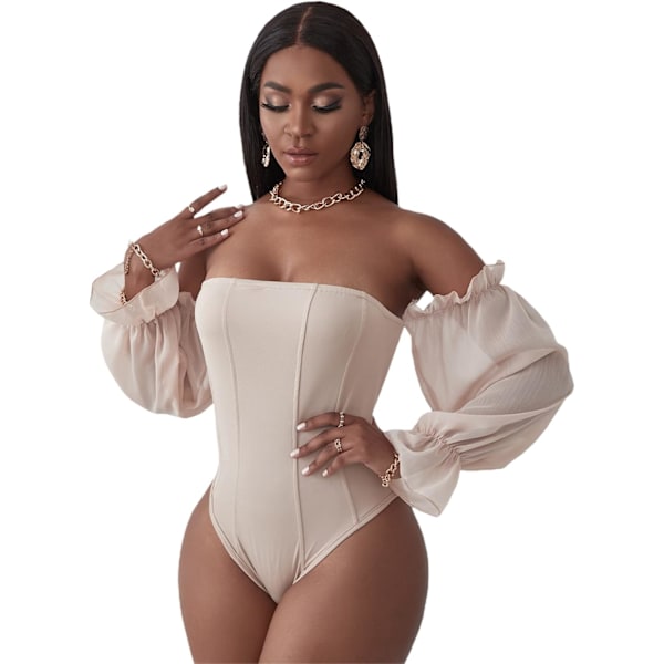 Women's Off The Shoulder Mesh Long Sleeve Bodysuit Blouse Tops