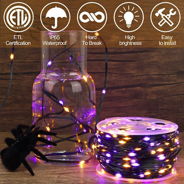 Extra långa 328FT Halloween-lampor, 1000 LED utomhus ljusslingor, gröna PVC koppartråds julbelysning, plug in 8 lägen & vattentät för