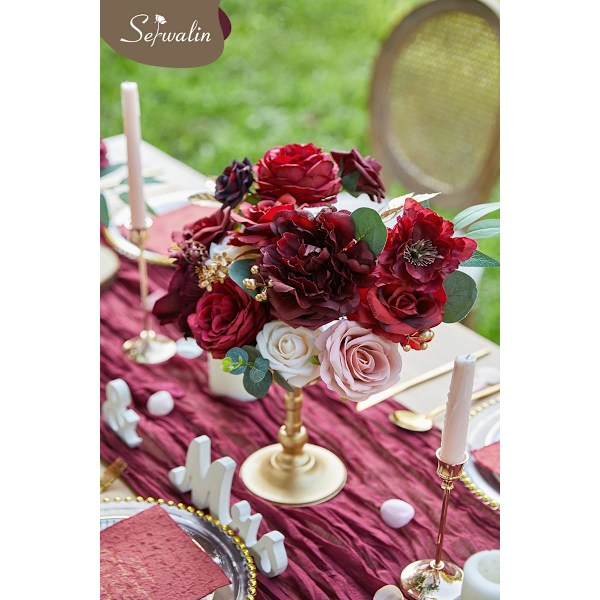 Konstgjorda blommor Bourgogne Rosa blommor Falska bröllopsblommor Tårtblommor för