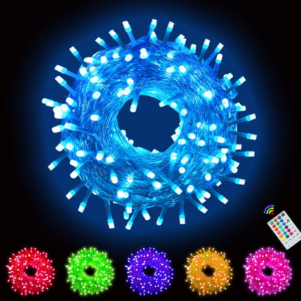 200 LED-lampor med färgväxling för julbelysning, anslutningsbara färgglada ljusslingor med fjärrkontroll, vattentäta gröna, blå och lila trädlampor med kontakt för