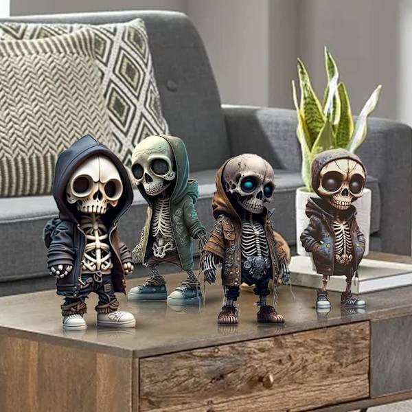 Seje skeletfigurer, unikke skelet harpikshåndværk ornament livagtig kranie statue, sød statue skelet ornamenter mindesmærke, unik 4stk