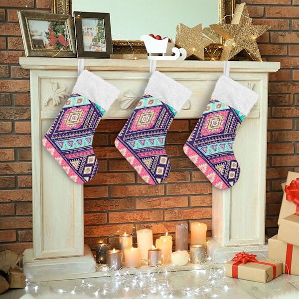 Julklapp, personliga julklappsstrumpor 2-pack Bohemisk Mandala Aztec Rosa 18 tum Julstrumpor Hängande Ornament Kamin för träd