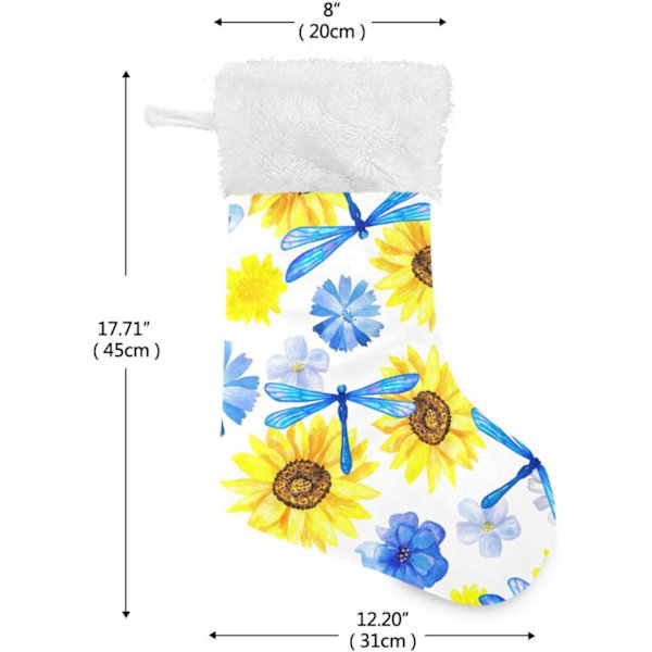 Julklapp, personliga julklappsstrumpor 2-pack Solrosor Blommor Libell 45,7 cm Julstrumpor Hängande Ornament Eldstad för Träd