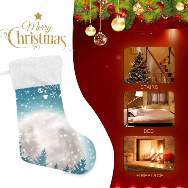 Julklapp, Personliga Julklappsstrumpor 2-pack Jul Vinter Snöig Stor Måne 45,7 cm Julstrumpor Hängande Ornament Eldstad för