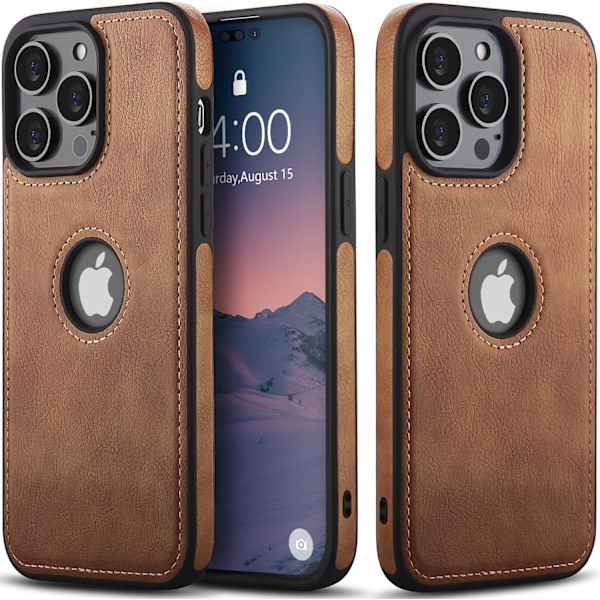 för iPhone 14 Pro Skal Lyxigt Läder Logotyp Synlig Vintage Ultra Slim Skyddande Fodral 2022 6.1 Tum (Brun) Brun