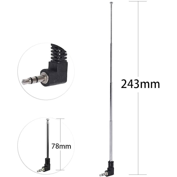 Teleskopisk FM-antenne - 2-pak med 3,5 mm stik