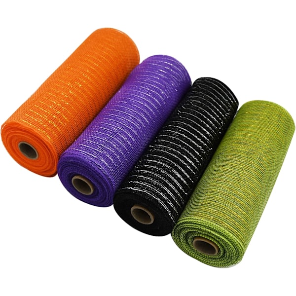 Halloween Polyester Mesh Ribbon Deco Metallic Fall Mesh Metallic Foil Black