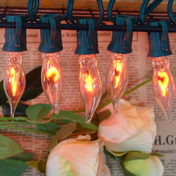 Ljus - Flimrande flamslingor, 12,8 fot C7 Retro Halloween-ljus inomhus utomhus, Twinkle Flame String Lights med 12 st E12-baserade flammor