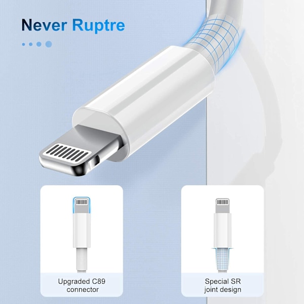 [Apple Mfi-certificeret] Kort USB-C til Lightning-kabel 3-pak