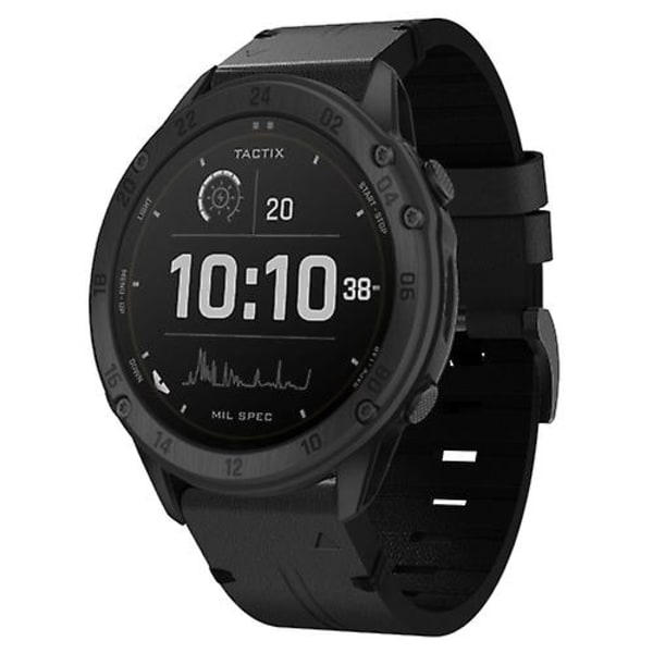För Garmin Tactix Delta 26mm Läder Stål Spänne Klockarmband WZE Black