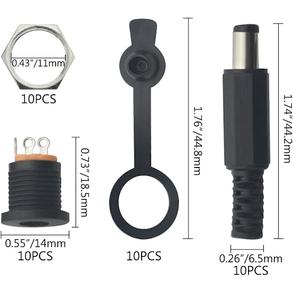 20 PCS DC hannkontakt strømforsyningskontakt (10+10)