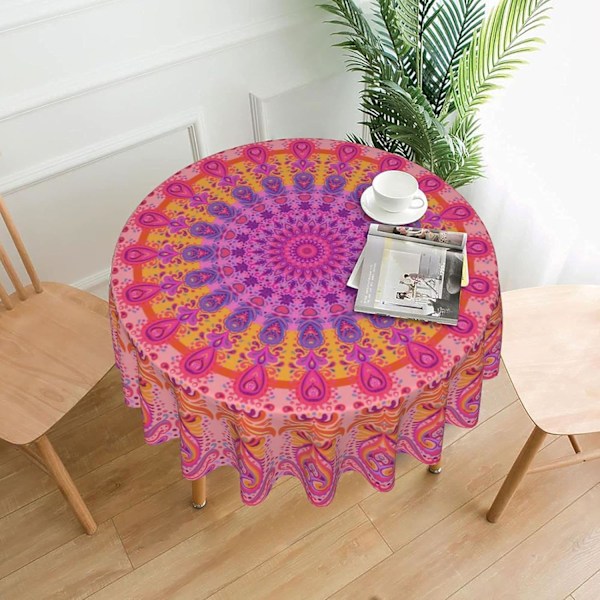 Mandala Blomster Rund Dug Tyk Skrivebordsdug Vaskbart Bord