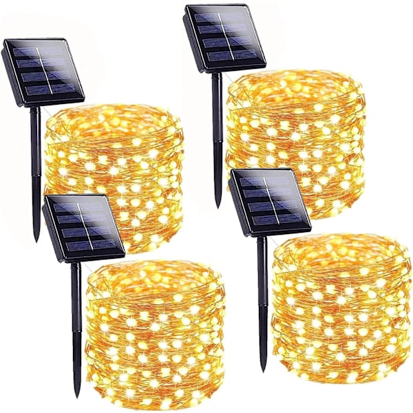 Solcelledrivne lysslynger utendørs, 4 pakker 160FT 400 LED solblinklys for utendørs vanntett kobbertråd med 8 moduser solfe lys for