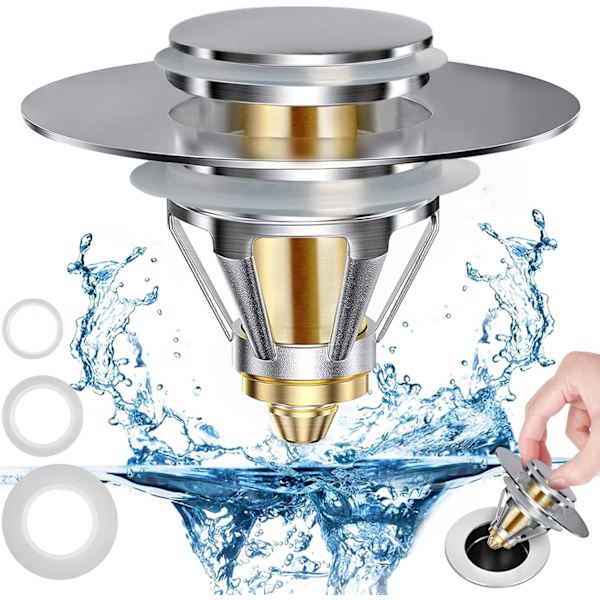 2.0 Uppgraderad Universal Badrum Handfat Stopper Pop Up - Silver