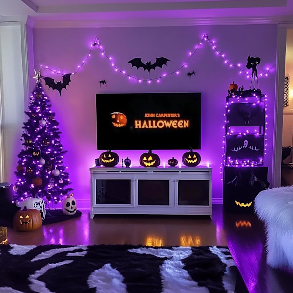 250 LED Halloween Lyskæde, 28 Meter Lilla Halloween Lys Udendørs Vandtæt, 8 Lystilstande Sammenkædelig Juletræ Lys til Have