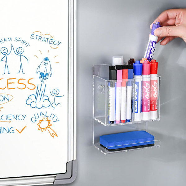 Torr raderpenna hållare, väggmonterad penna hållare för fjärrkontroller, smink, akryl penna hållare för whiteboard, kontor, klassrum, väggmonterad penna hållare