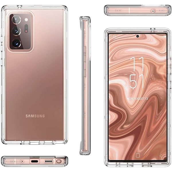 Galaxy Note 20 Ultra Klar 3-i-1 Full Body Kraftigt Stötsäkert TPU Bumper Skal, 6.9 tum Klar