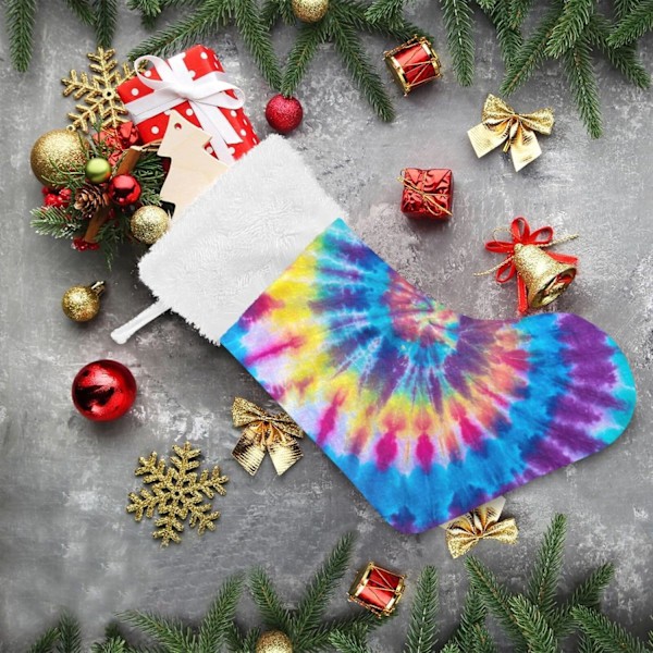 Jule-Strømpe, Personlige Jule-Strømper 2-pak Rainbow Tie Dye Swirl Gradient 18 tommer Jule-Strømper Hængende Ornament Pejs til