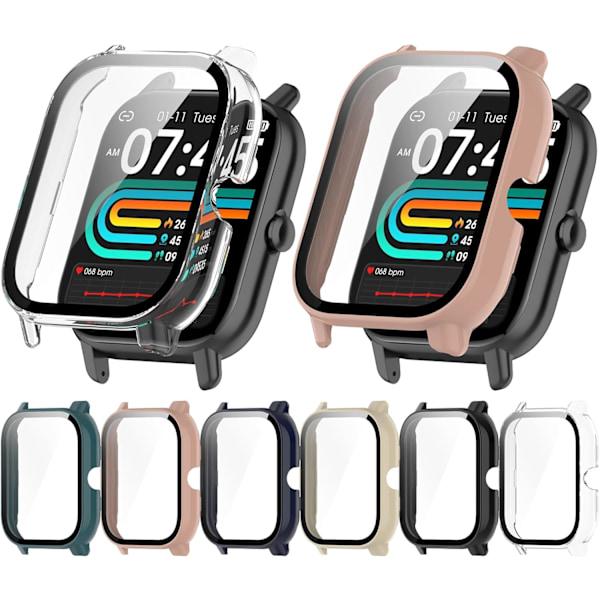 Skal avsett för KEEPONFIT IDW21 Ram PC Skyddande Hölje med Härdat Glas Film för KEEPONFIT IDW21 Smartwatch Skärmskydd Tillbehör (6Co