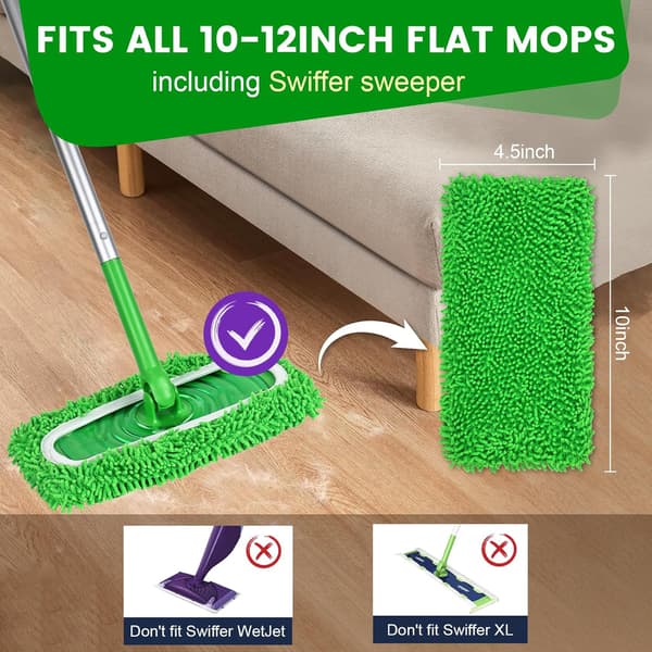 6 stk. gjenbrukbare mikrofibermoppputer kompatible med feiemopp, erstatningsputer for våtmopping og vaskbare tørre feiekluter for