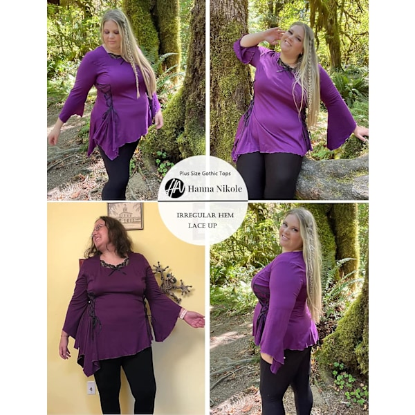 Gotiske skjorter for kvinner Plus Size Trompet erme Uregelmessig Hem Medieval Top