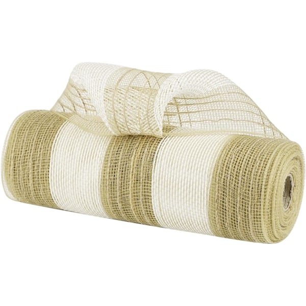 Jute Deco Mesh 10 tommers Jute Mesh Bånd Naturlig og Hvit Bred Stripe Poly Mesh