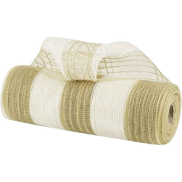 Jute Deco Mesh 10 tum Jute Mesh Band Naturlig och Vit Bred Randig Poly Mesh