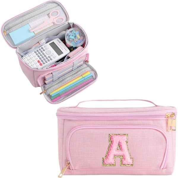 Initil ncil Cse Lrge Cpcity ncil Pouch Hndheld n Bg Cute Portble Gift for Office hool Teen Girl Women 11 12 13 14 Yer Old Girl Pink