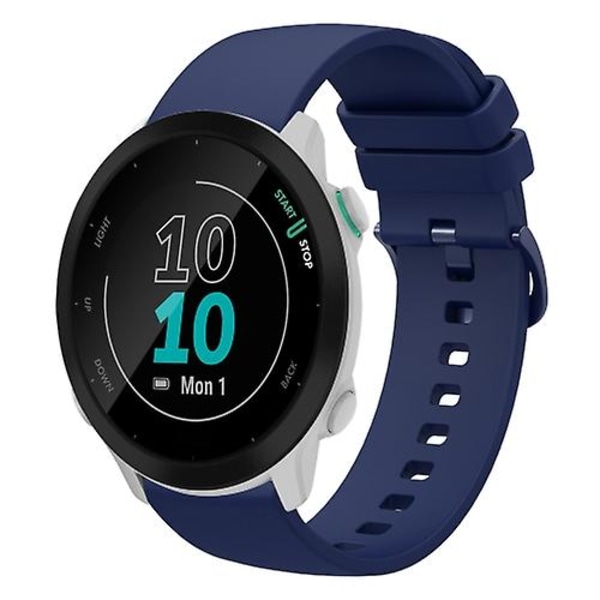 Til Garmin Forerunner 55 20mm Ensfarvet Blød Silikone Urrem QGO Navy Blue