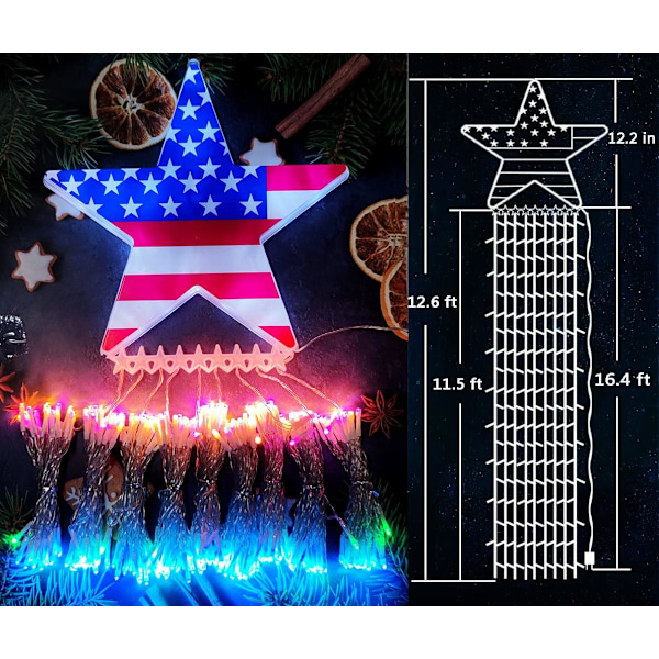 Julelys utendørs, varmt hvitt meteorskurlys og flerfarget fosselys for juletre, utendørs juledekorasjoner for