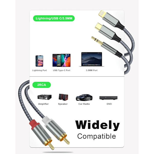 Lightning till RCA-kabel, ljudaux-adapter, RCA till 3,5 mm
