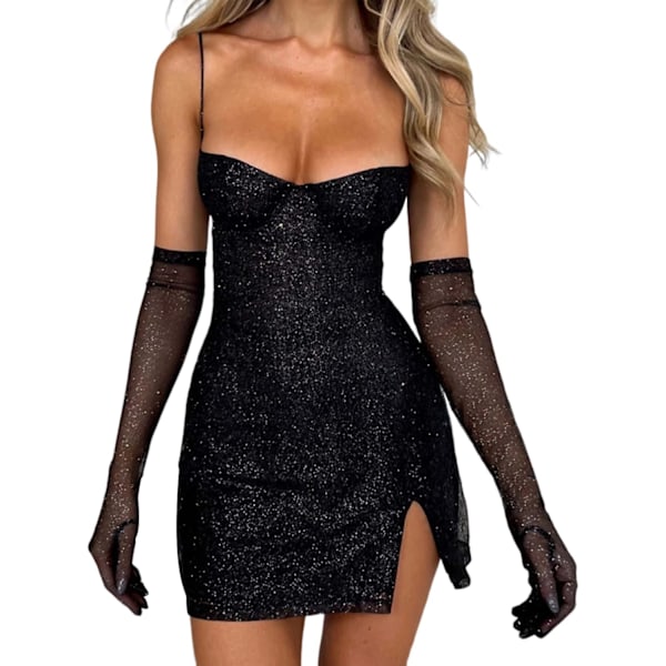 Skinnende kjole - Glitter Sequinier Lavt Snit Spaghetti Stropper