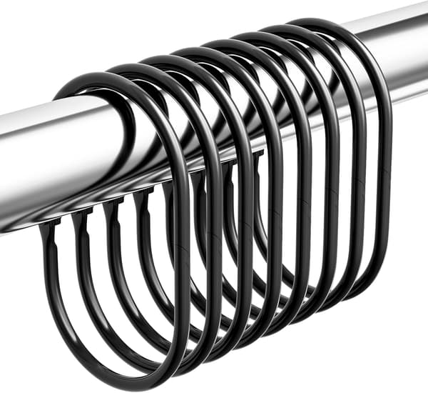Duschdraperiringar, Bathway Duschdraperikrokar, Svarta Duschdraperikrokar Rostfria, Anti-Drop Släta Duschringar för Draperi, 12 st