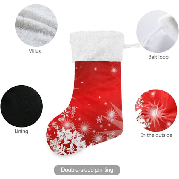 Julklapp, Personliga Julklappsstrumpor 2-pack Jul Vit Snöflingor Röd 45,7 cm Julstrumpor Hängande Ornament Eldstad