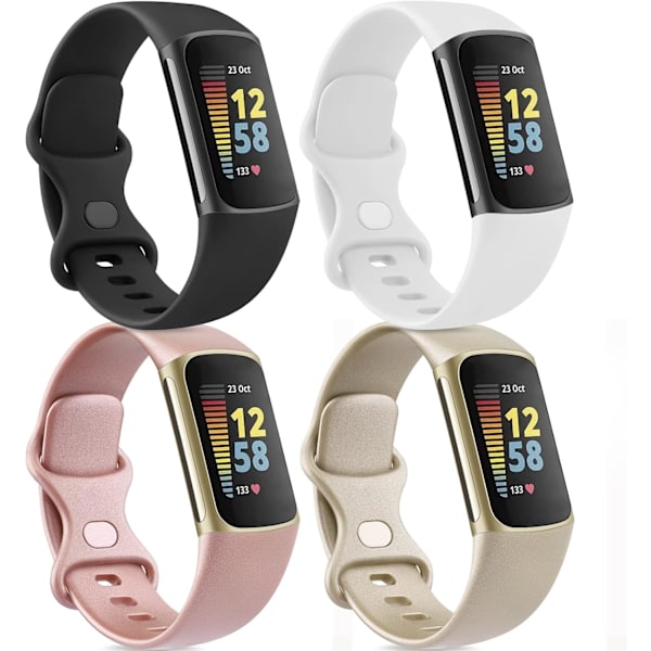 4-pak bløde silikoneerstatningsremme til Fitbit Charge 5