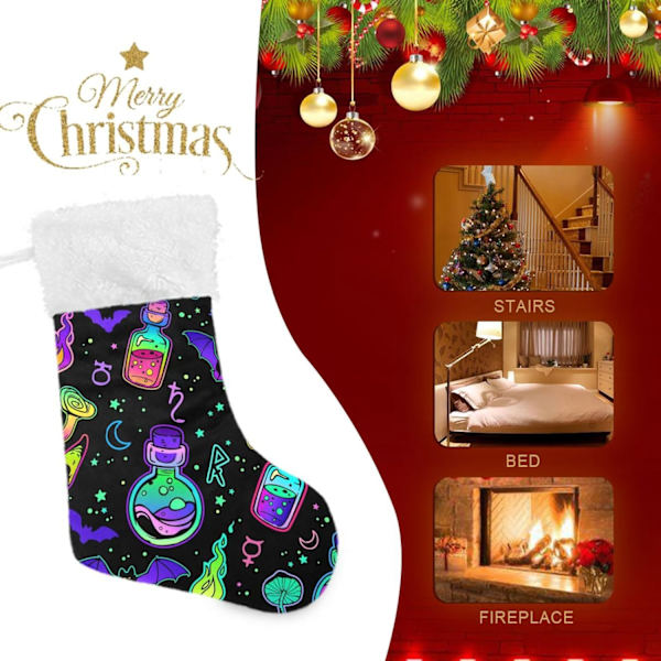 Julklapp, Personliga Julklappsstrumpor 2-pack Psykedelisk Svampfladdermus Lila 45,7 cm Julstrumpor Hängande Ornament Eldstad