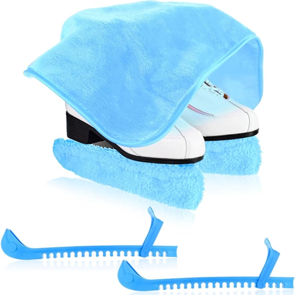 Ice Skate Guards Blade Covers (3 Pairs) - Adjustable Buckle Towel Protective Soakers (Blue)