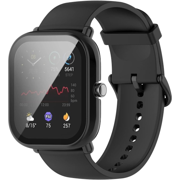 Yhteensopiva Amazfit Bip U & Bip U Pro -kotelon suojuksen kanssa, naarmuuntumaton PC-suojakotelo HD-karkaistulla lasisella näytönsuojalla Amazfit Bip U Sma -kellolle