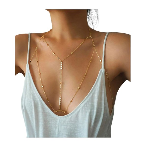 Paljetter BH Body Chain, Tiny Coins T-Row Dainty Chain