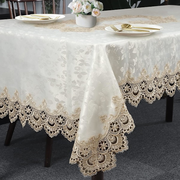 Rektangulær duk, blombrodert makrame duk