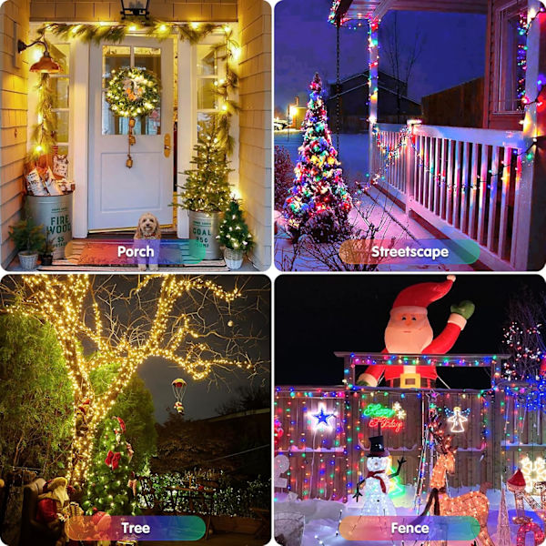 2-pack solcellslampor för jul med varmt vitt och flerfärgat ljus, 11 lägen fjärrkontroll, 100 LED vardera, 42,7 fot solcellslampor med färgväxling, vattentäta utomhus