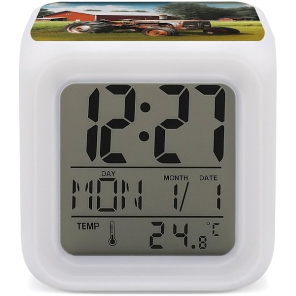 Alarm Clock,Company Farm Tractor Print Digital Alarm Clock,Travel ,Small Alarm Clock for Bedside,Alarm Clock Baery Powered White White